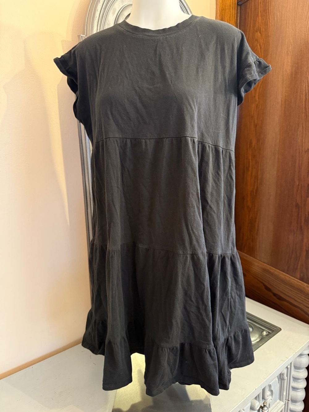 J. Crew XS Cotton Black Ruffle Sleeve Tiered Dress